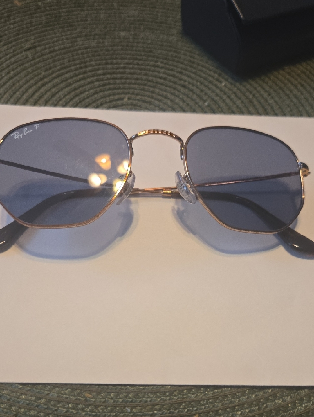 Ray-Ban Hexagonal Polarized Sunglasses - Gold Frame with Blue Lenses Nwot